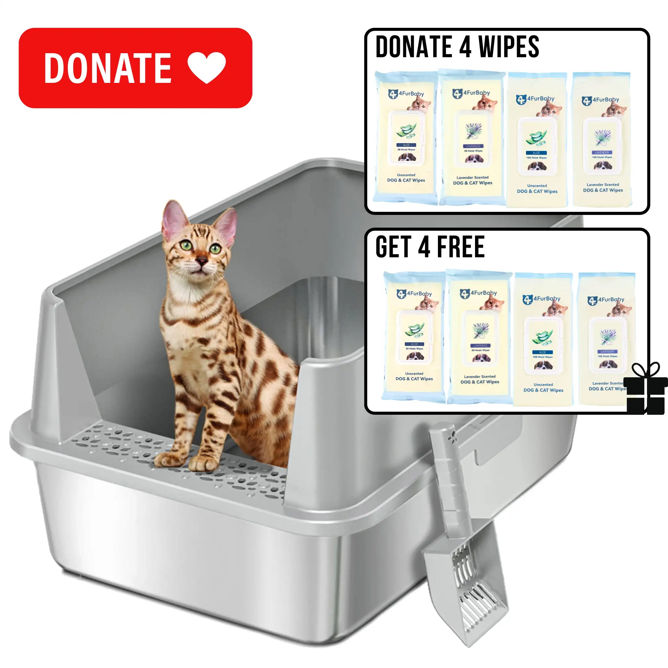 XXL Stainless Steel Cat Litter Box | High Sides, Low Entry | 304 Steel | Multi-Cat & Large Breeds