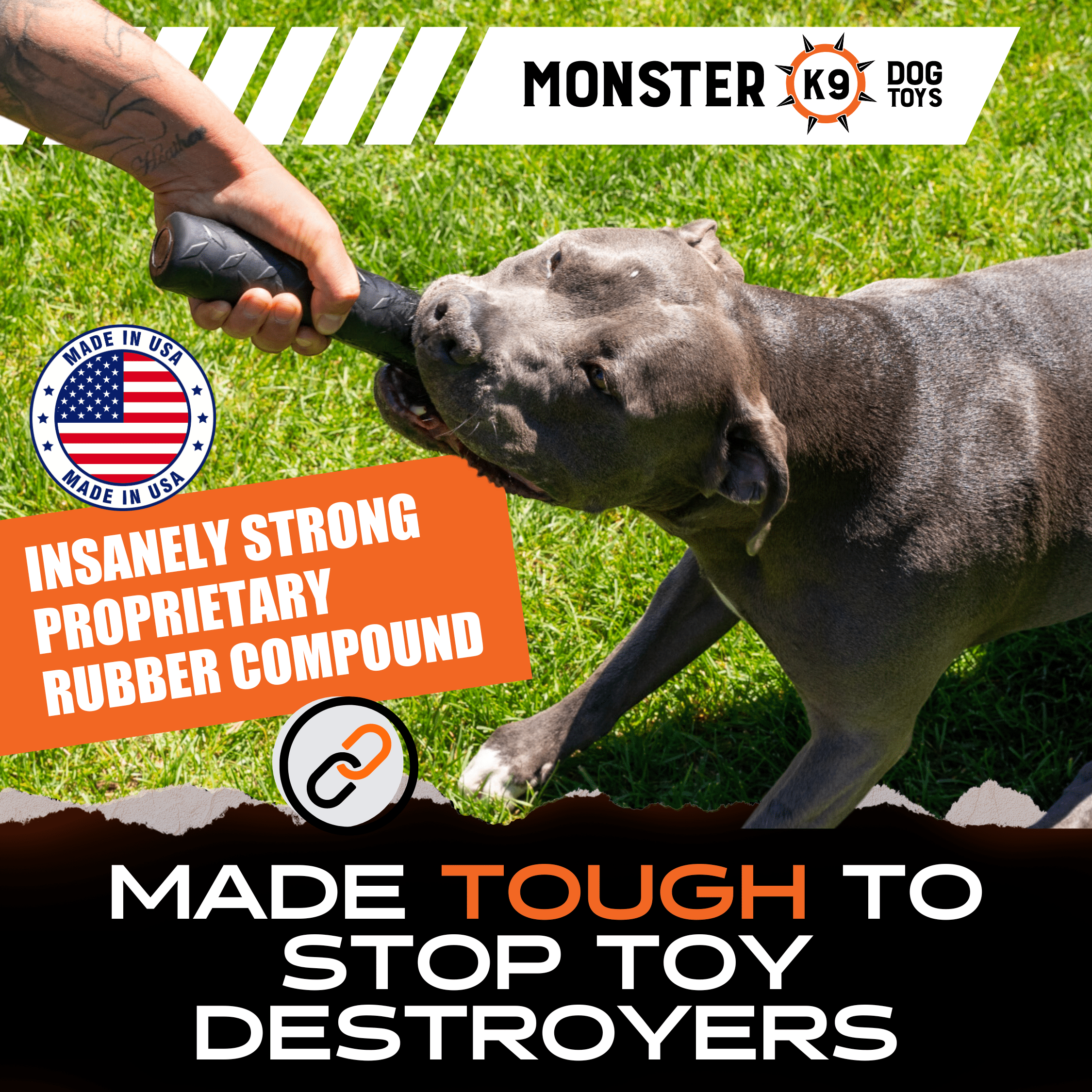 Monster K9 Dog Toy | Military-Grade Natural Rubber | Made in USA | Lifetime Guarantee