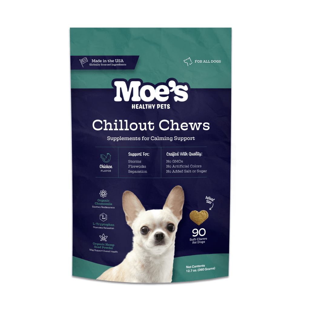 Moe's Chillout Calming Soft Chews for Dogs | Hemp, Chamomile & L-Theanine | Peanut Butter | 90 Chews