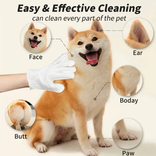 Pet Cleaning Gloves & Wipes for Dogs & Cats | Ear, Eye, Tooth, Paw & Body Care | 6 Options