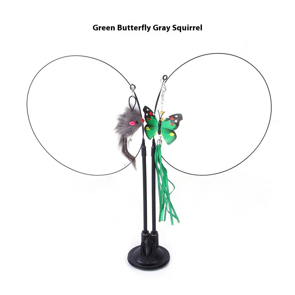 Double Rod Suction Cup Cat Teaser | Hands-Free Interactive Toy | Detachable Handheld Rod | Multiple Lures
