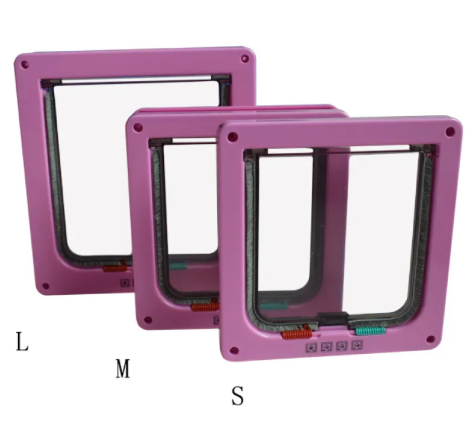 4-Way Lockable Pet Door Flap | Cats & Small Dogs | Anti-Draught | S, M & L | Pink & Black
