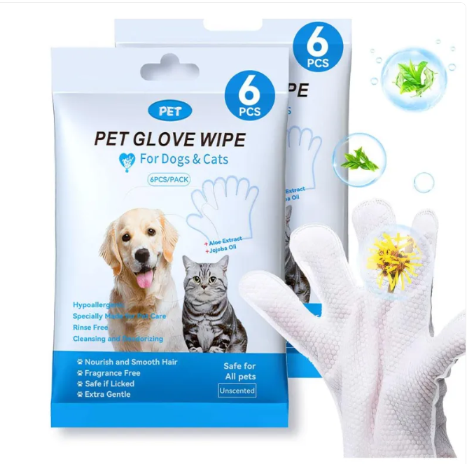 Pet Cleaning Gloves & Wipes for Dogs & Cats | Ear, Eye, Tooth, Paw & Body Care | 6 Options
