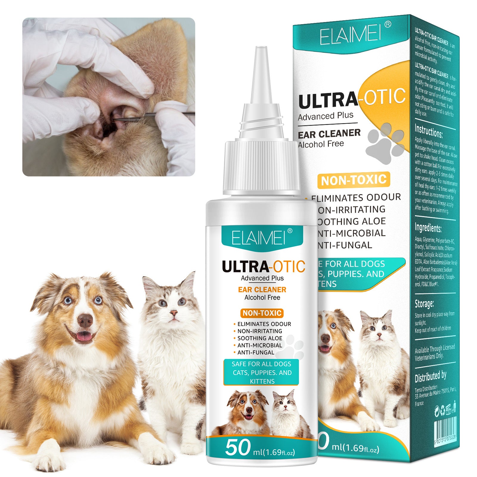 Gentle Pet Ear Cleaning Solution for Dogs & Cats | Removes Wax & Debris | Prevents Mites & Infections