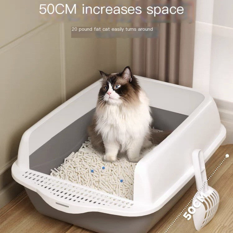Large Semi-Enclosed Cat Litter Box with Anti-Splash Walls & Paw Grid | Includes Free Scoop