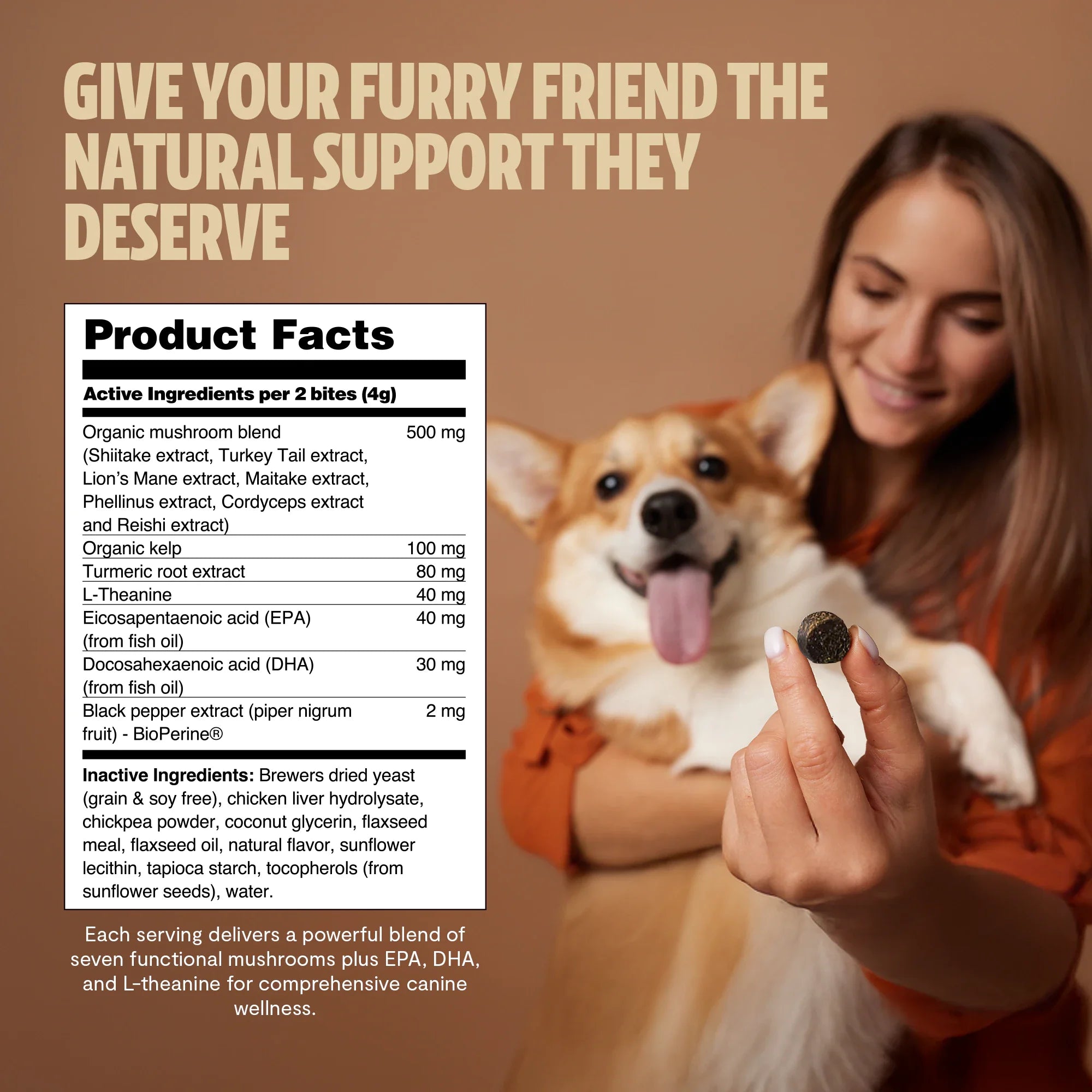 Organic Mushroom Complex for Dogs | 7-Mushroom Soft Chews | Immune & Calm Support