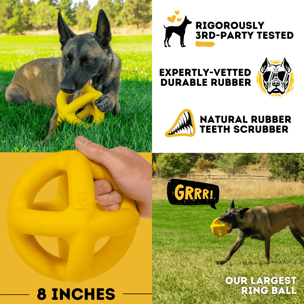 WOOFBITE Sphere Dog Toy | Cross-Cage Design | Industrial-Strength Rubber | Lifetime Guarantee
