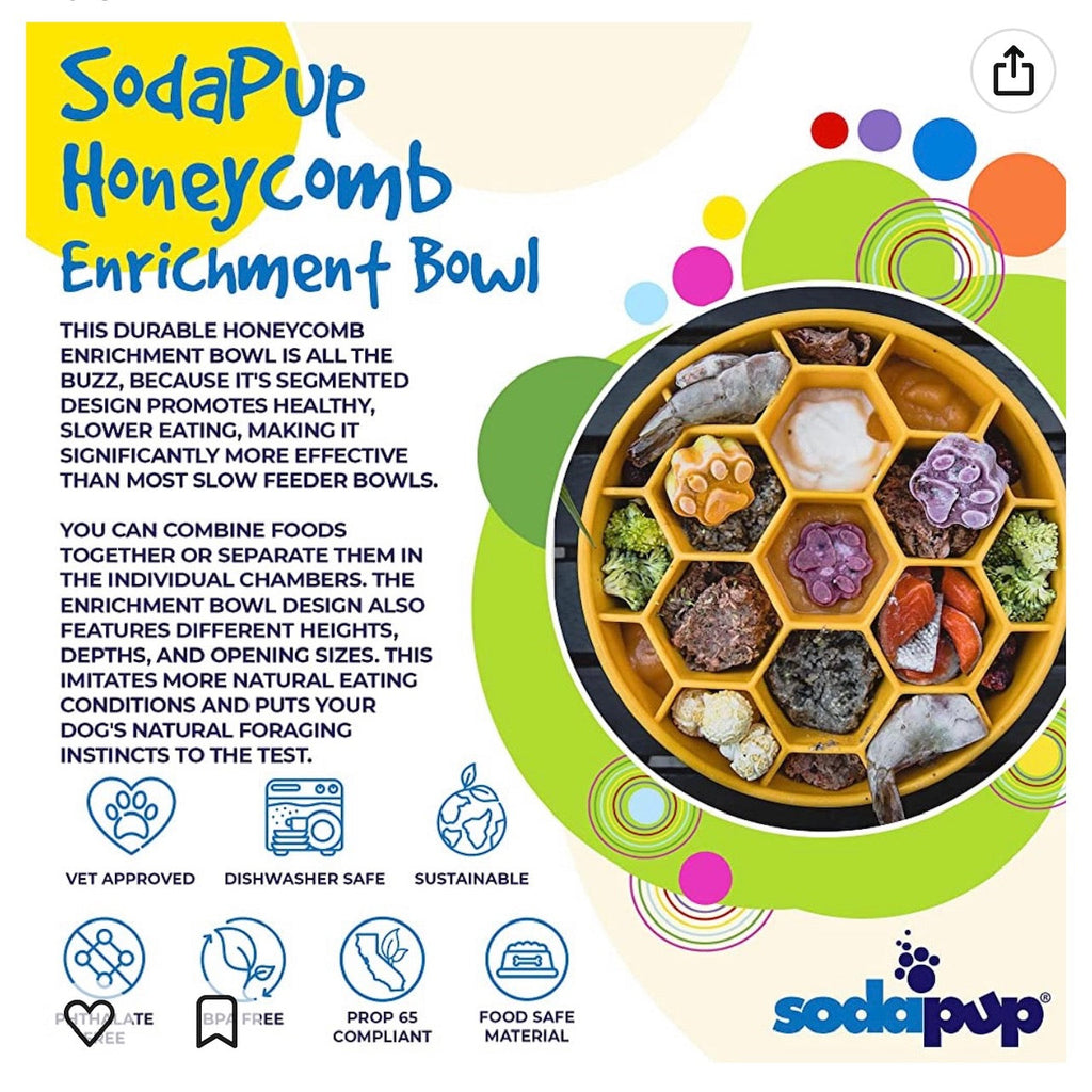 Turn mealtime into enrichment time. The Honeycomb eBowl slows eating by up to 10x, reduces anxiety, and engages foraging instincts. Vet-recommended, dishwasher safe, made in the USA.