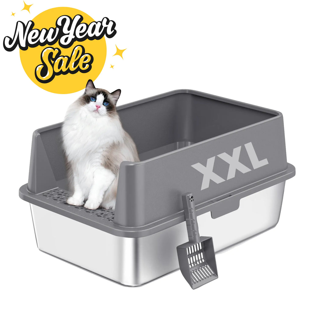 XXL Stainless Steel Cat Litter Box | High Sides, Low Entry | 304 Steel | Multi-Cat & Large Breeds