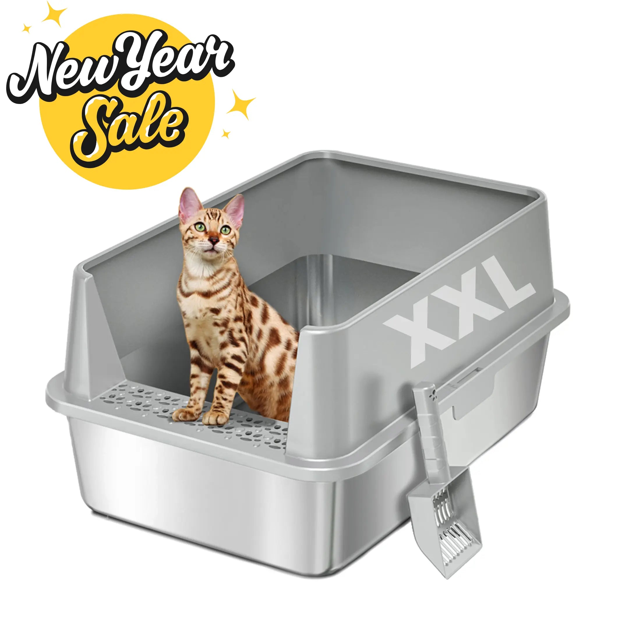 XXL Stainless Steel Cat Litter Box | High Sides, Low Entry | 304 Steel | Multi-Cat & Large Breeds