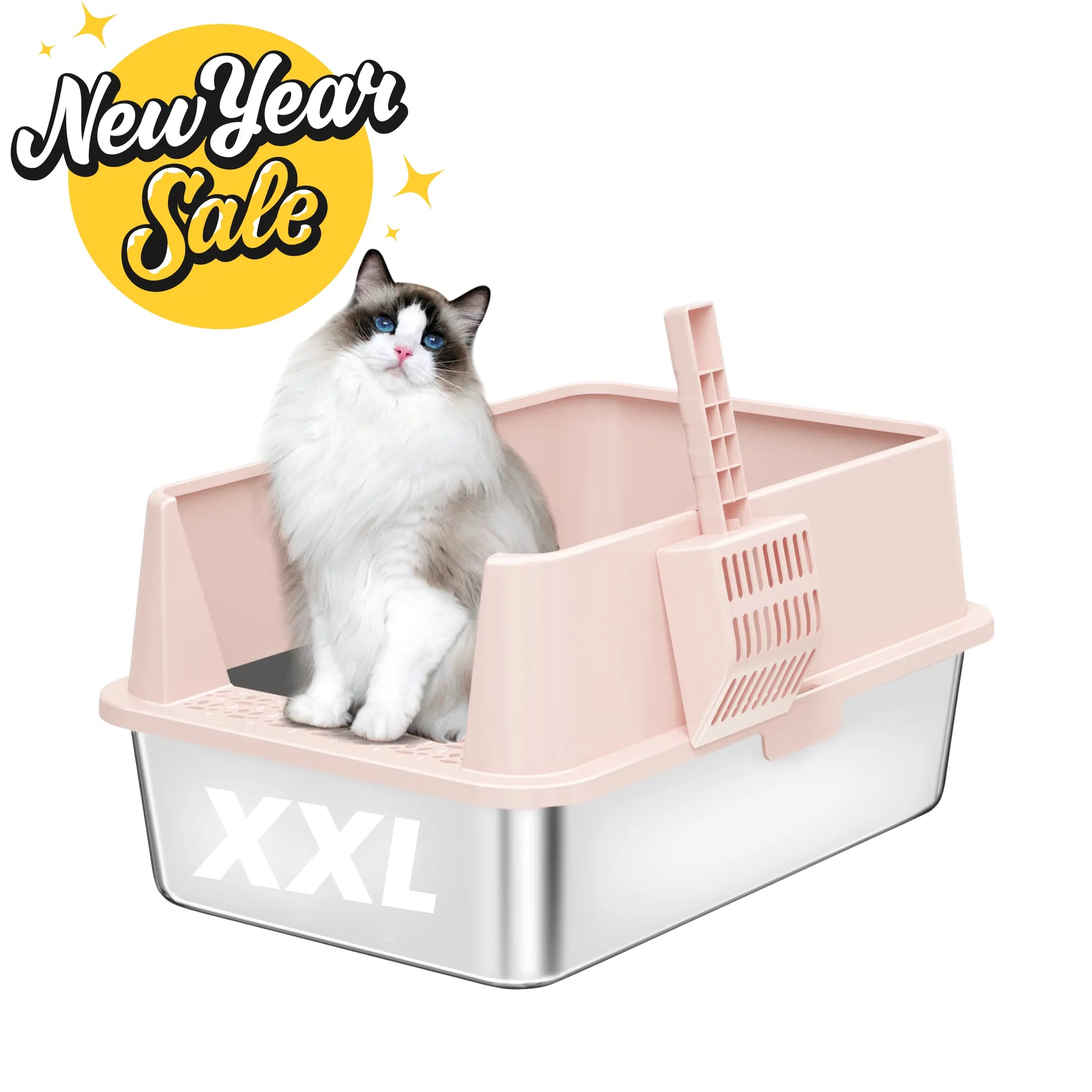 XXL Stainless Steel Cat Litter Box | High Sides, Low Entry | 304 Steel | Multi-Cat & Large Breeds