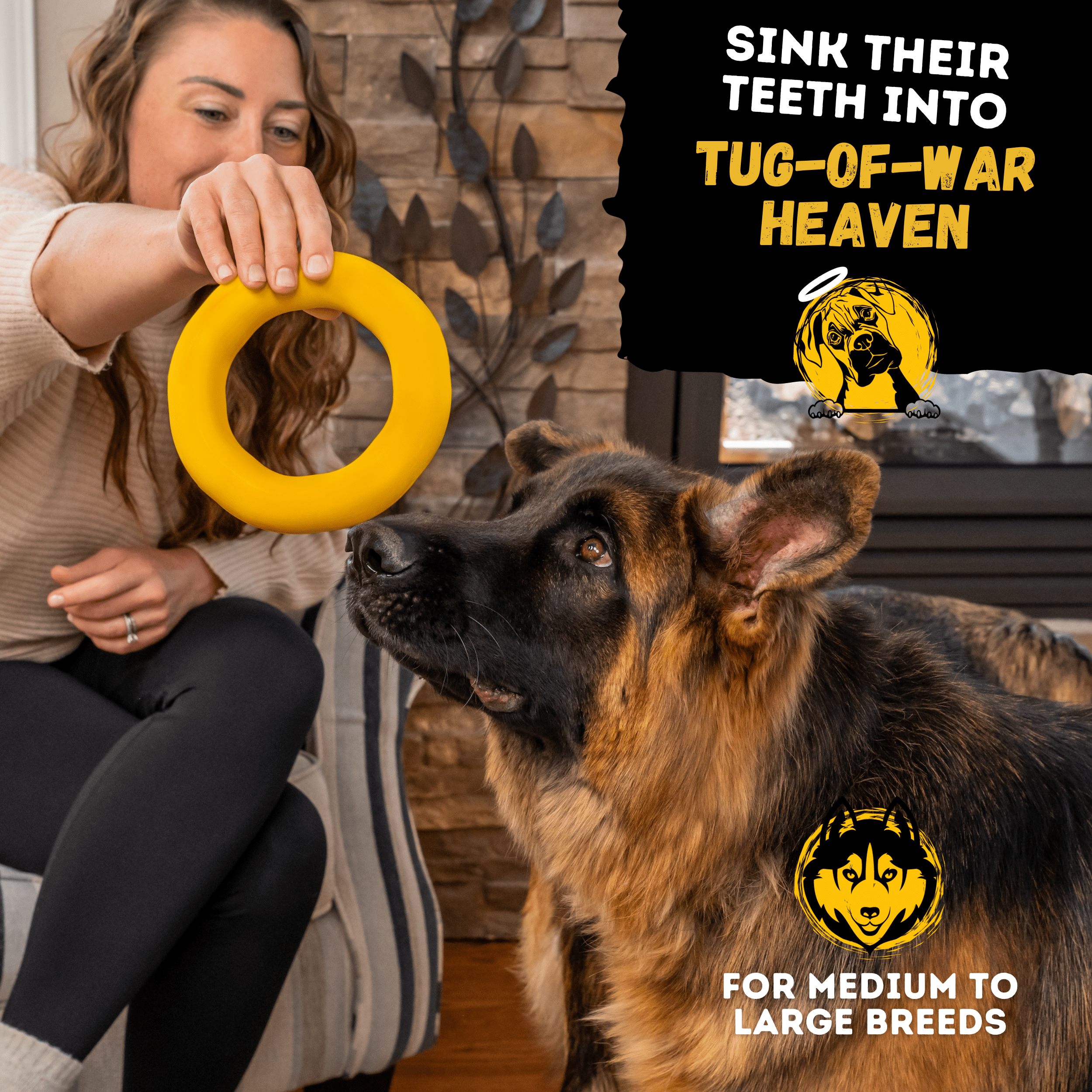 WOOFBITE Ring Dog Toy | Industrial-Strength Natural Rubber | Lifetime Guarantee | Large Dogs