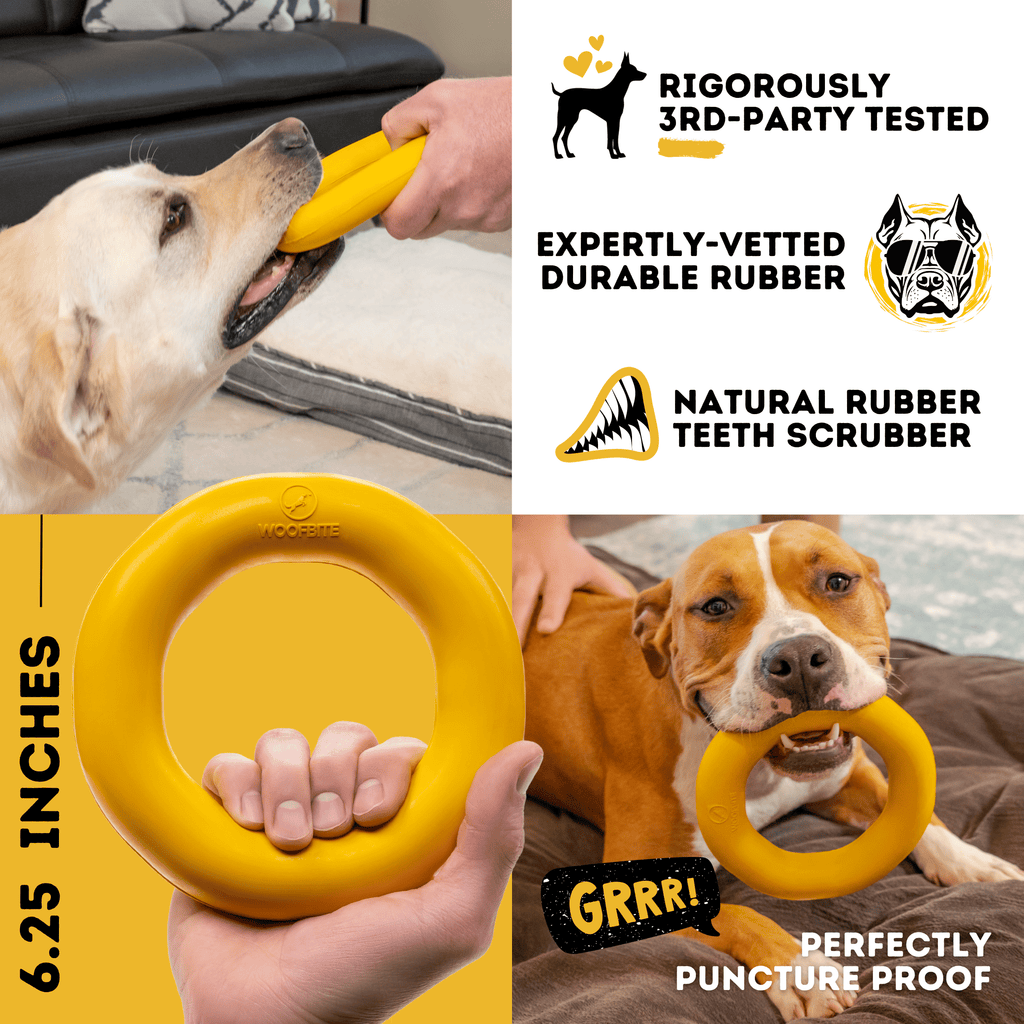 WOOFBITE Ring Dog Toy | Industrial-Strength Natural Rubber | Lifetime Guarantee | Large Dogs