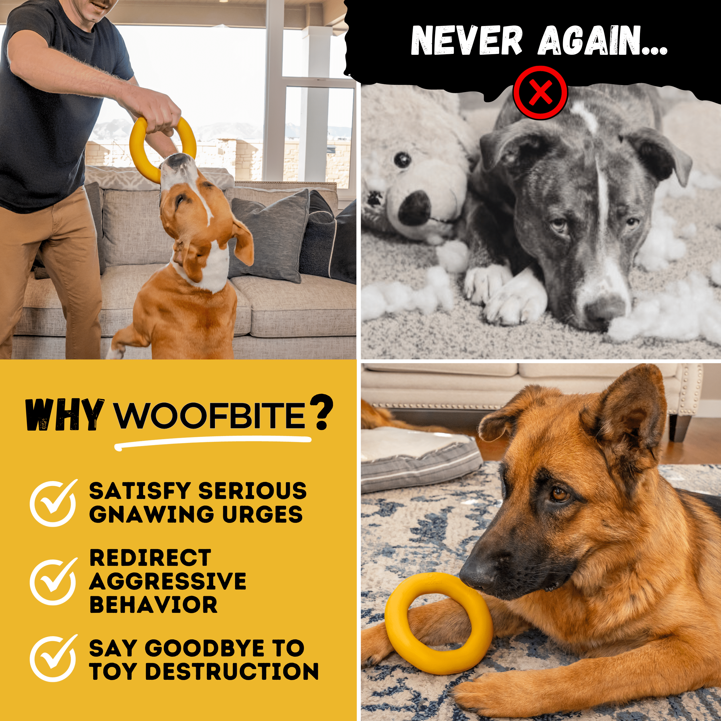 WOOFBITE Ring Dog Toy | Industrial-Strength Natural Rubber | Lifetime Guarantee | Large Dogs
