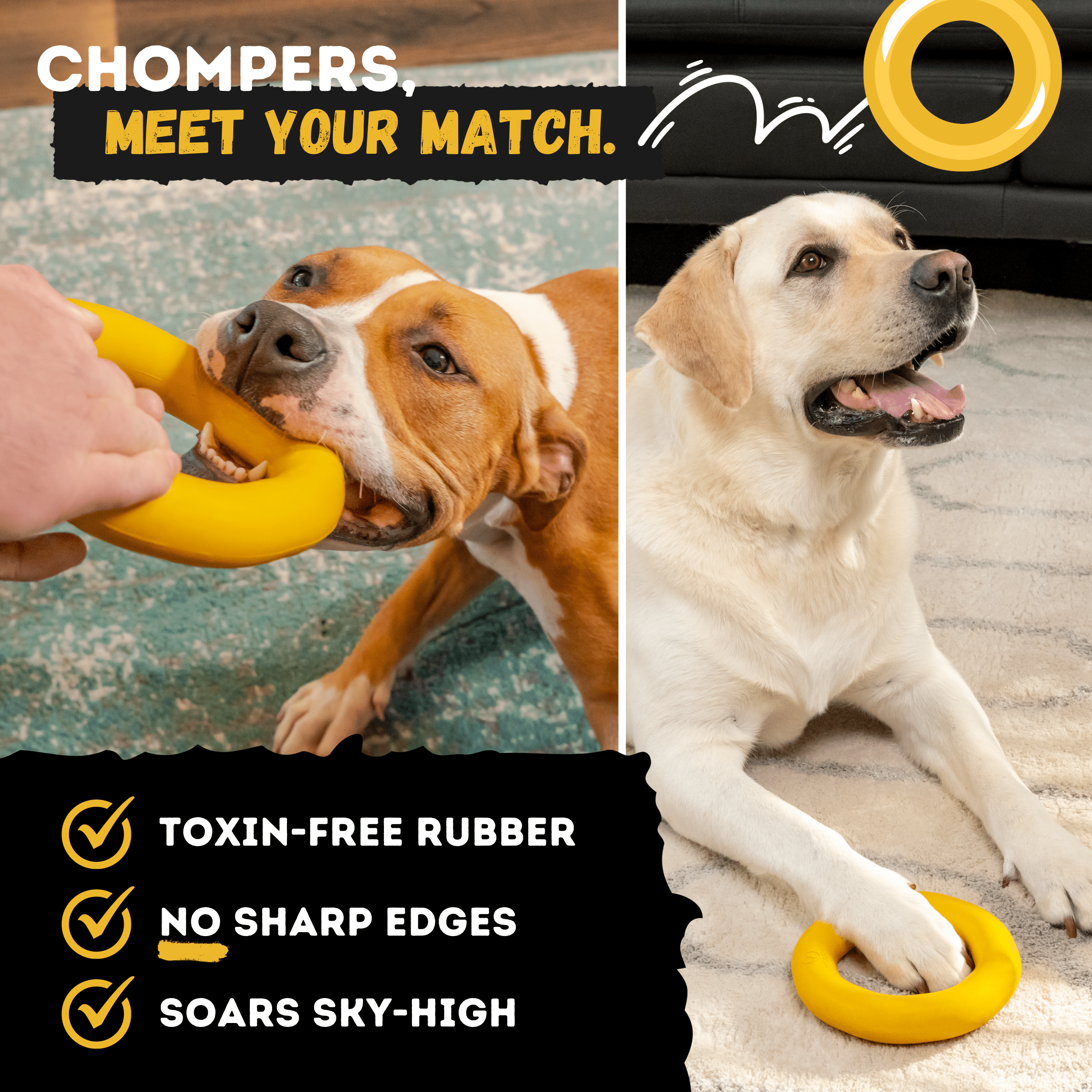 WOOFBITE Ring Dog Toy | Industrial-Strength Natural Rubber | Lifetime Guarantee | Large Dogs