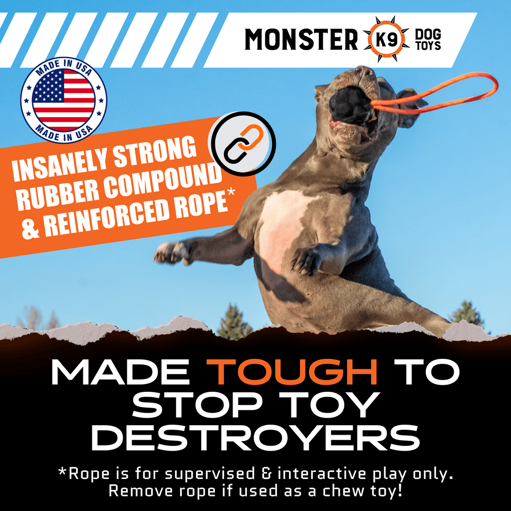 Monster K9 Rope Sling Dog Toy | Military-Grade Rubber | Made in USA | Lifetime Guarantee