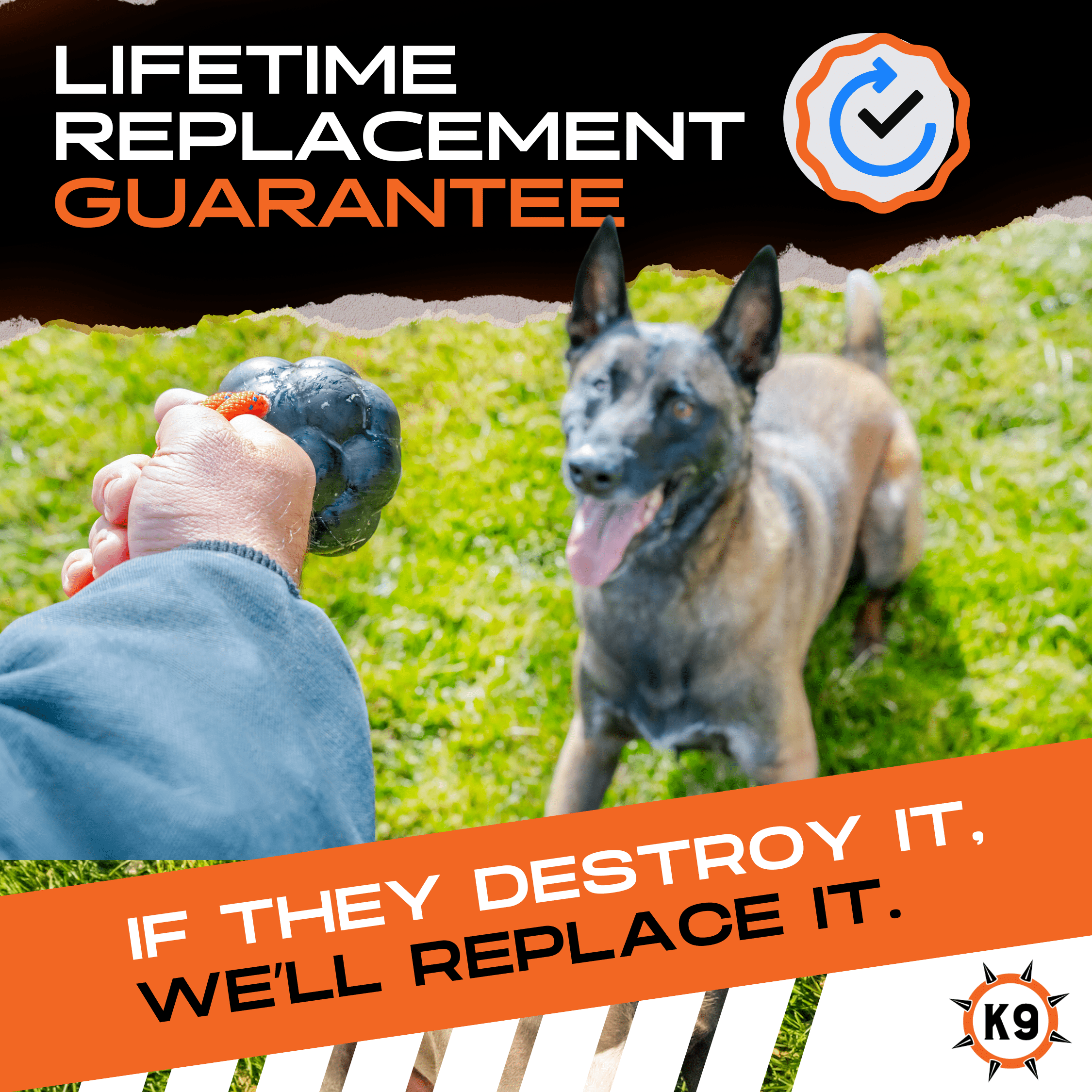 Monster K9 Rope Sling Dog Toy | Military-Grade Rubber | Made in USA | Lifetime Guarantee