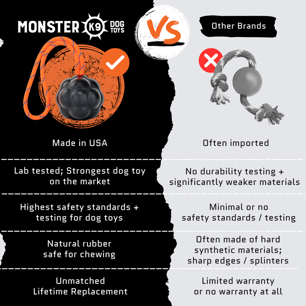 Monster K9 Rope Sling Dog Toy | Military-Grade Rubber | Made in USA | Lifetime Guarantee