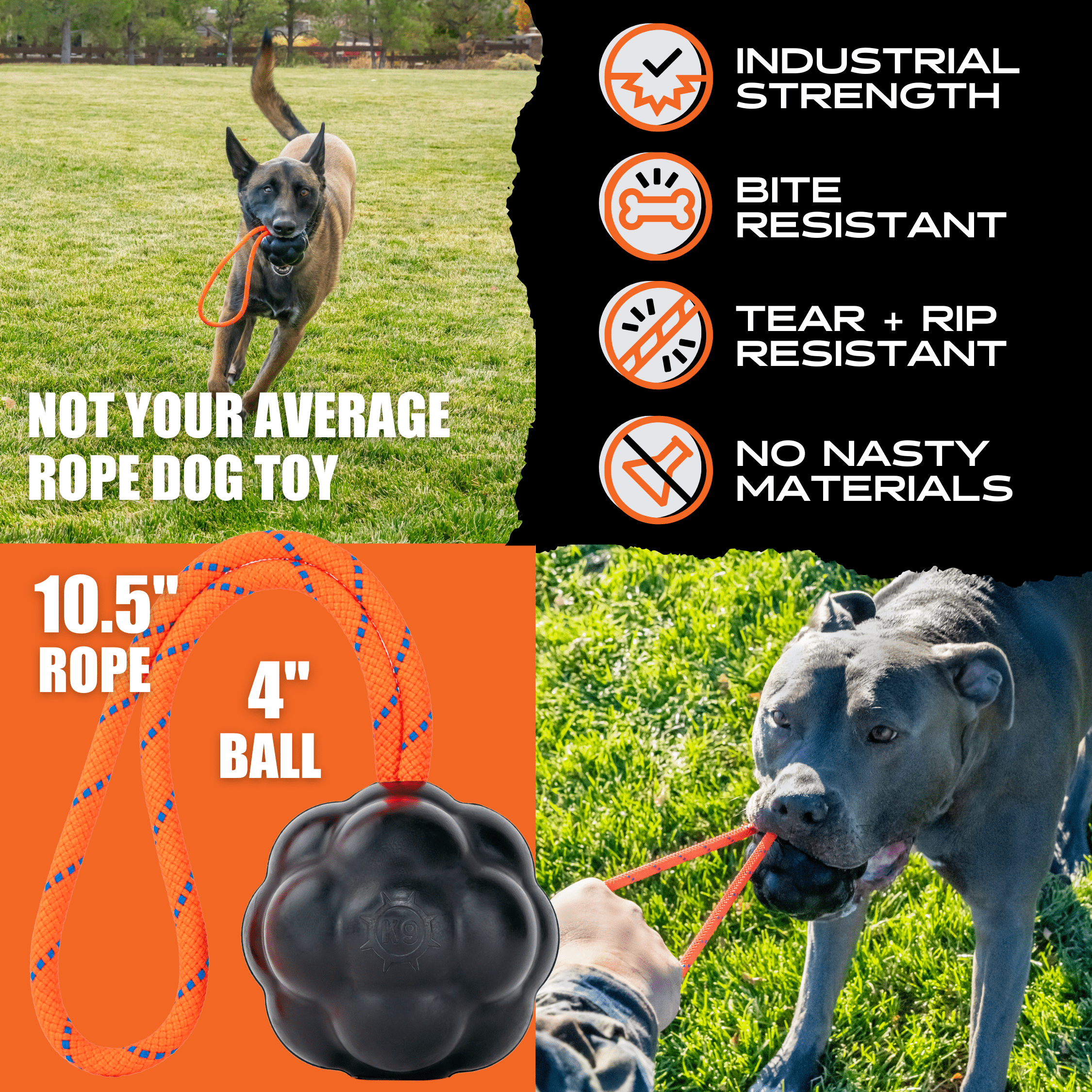 Monster K9 Rope Sling Dog Toy | Military-Grade Rubber | Made in USA | Lifetime Guarantee