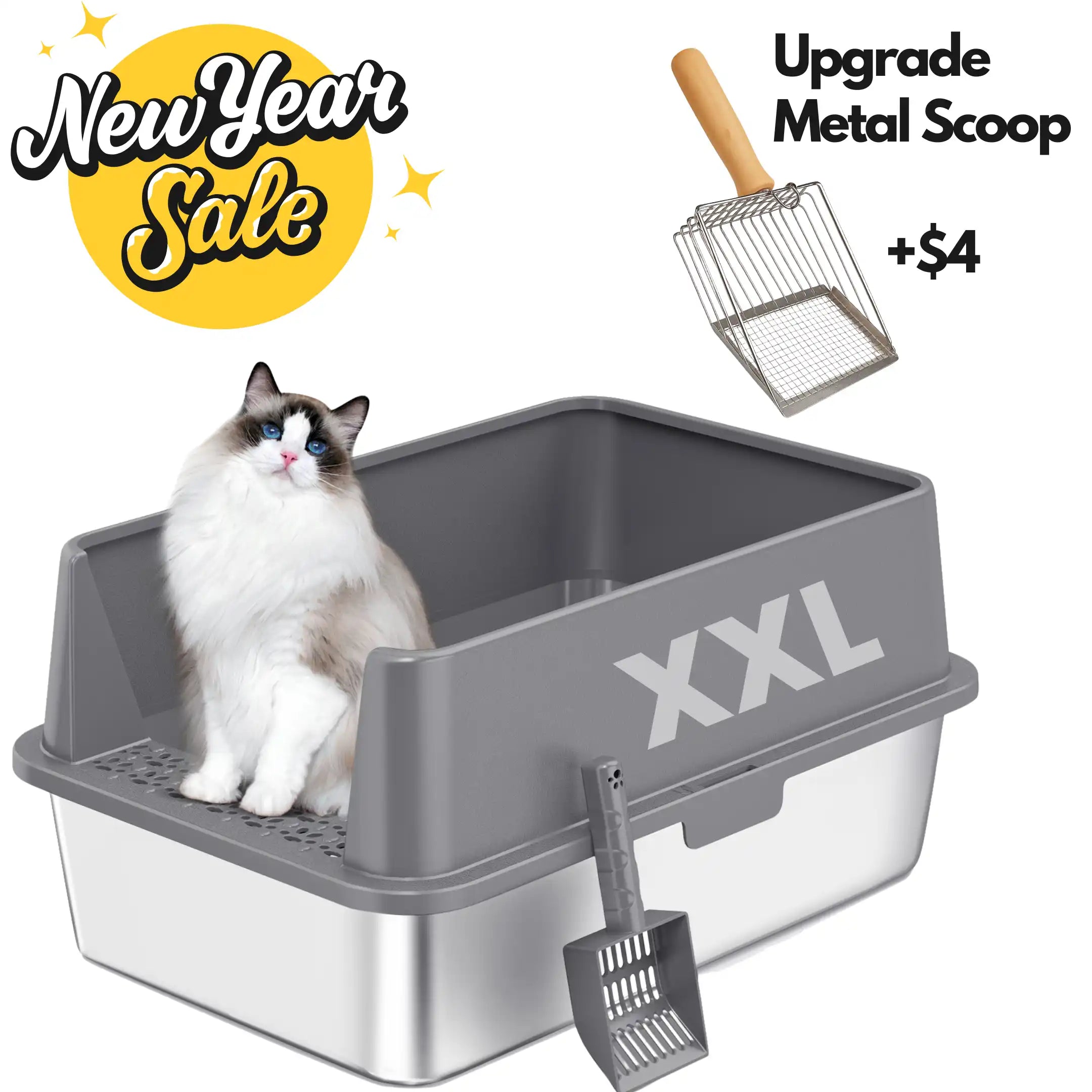 XXL Stainless Steel Cat Litter Box | High Sides, Low Entry | 304 Steel | Multi-Cat & Large Breeds