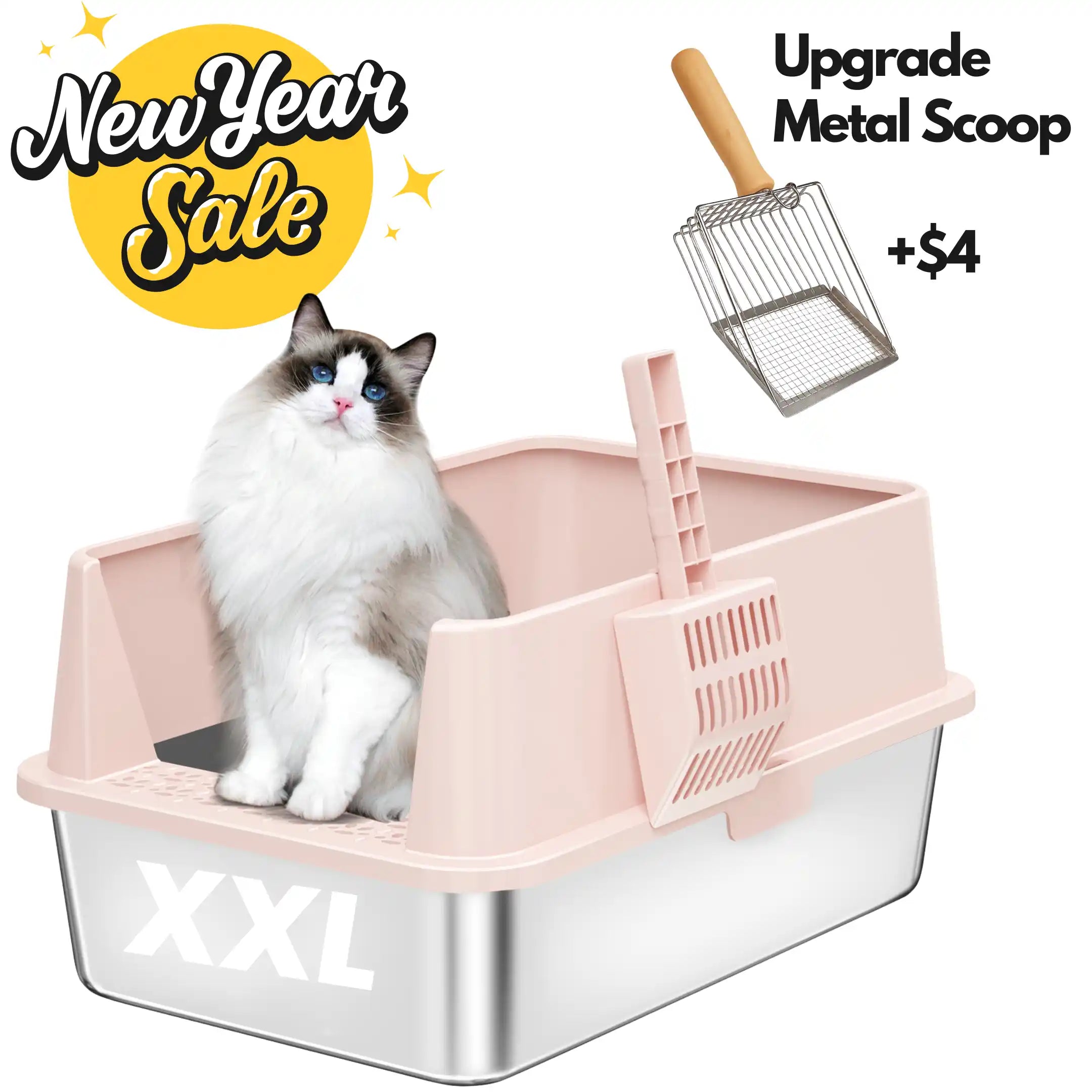 XXL Stainless Steel Cat Litter Box | High Sides, Low Entry | 304 Steel | Multi-Cat & Large Breeds